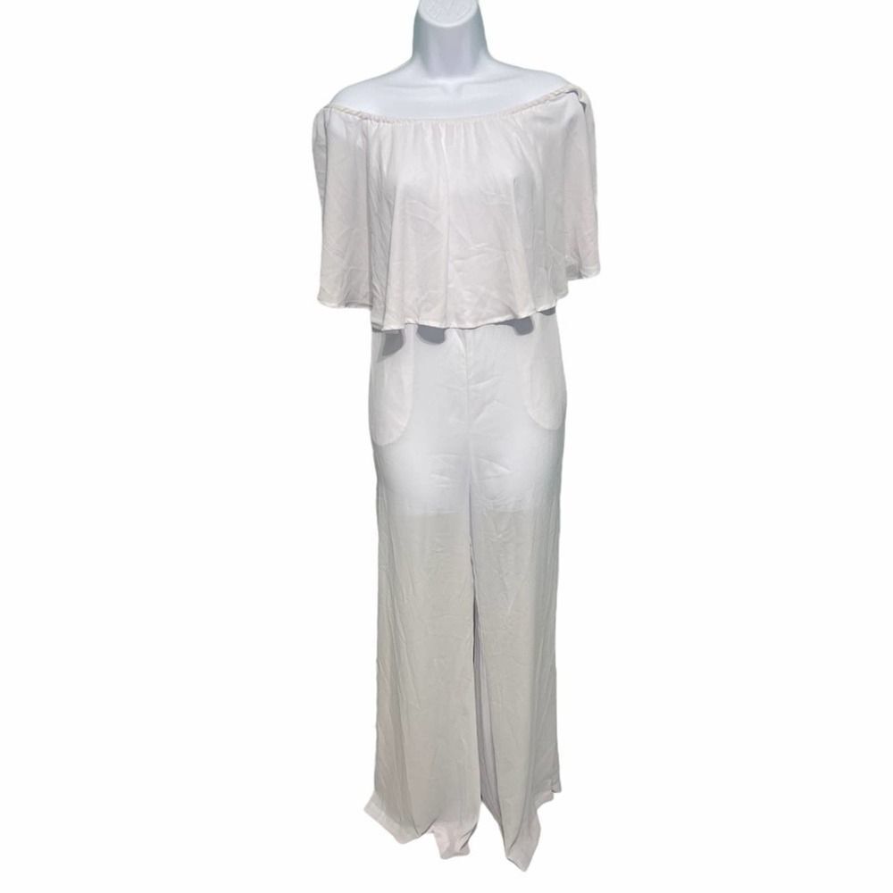Show Me Your Mumu Sheer‎ Flowy Jumpsuit Pants One Piece Off Shoulder White XXS